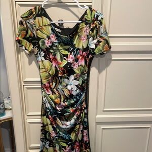Maggy London Black Dress with Tropical Floral Print